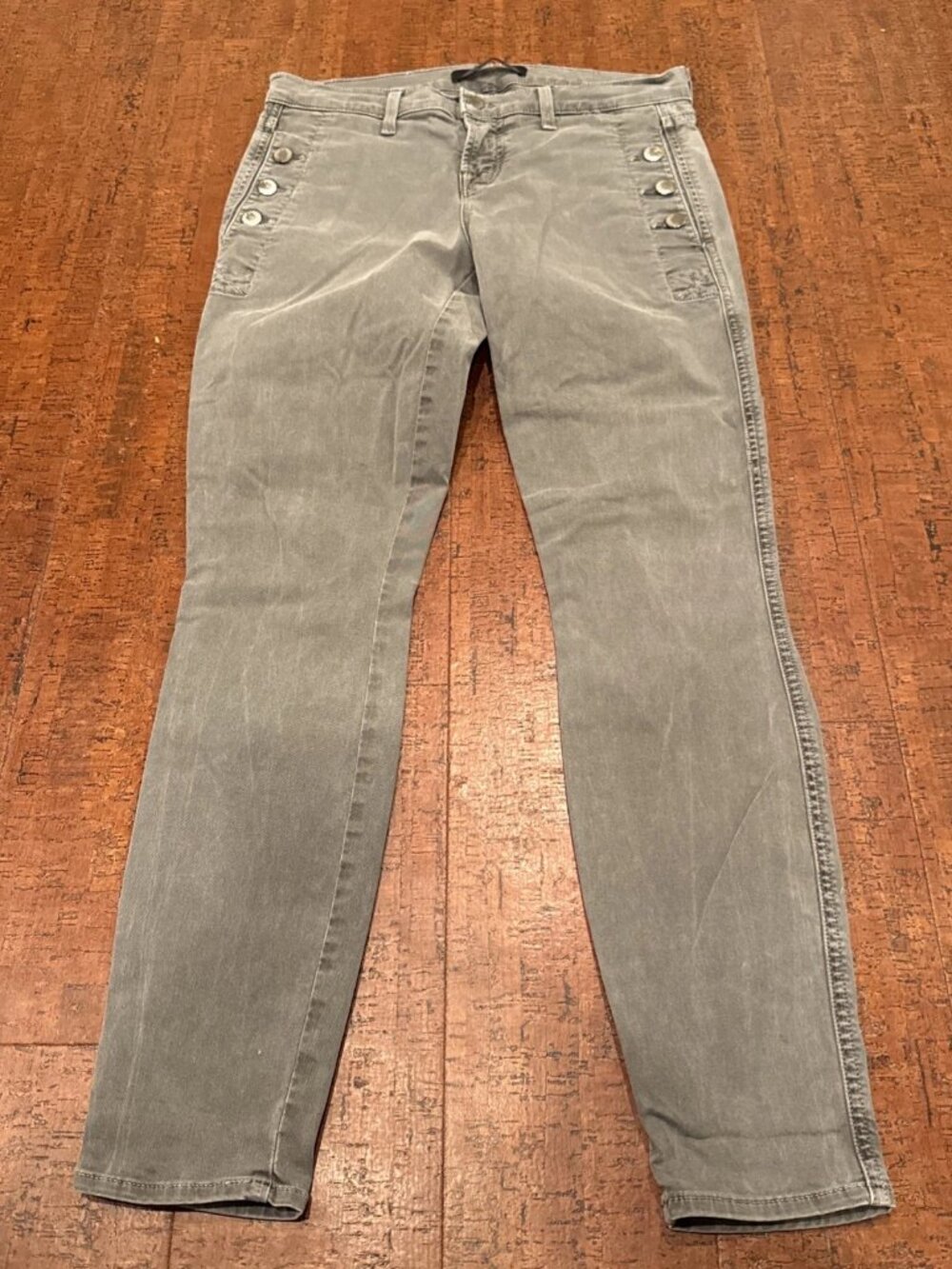 J Brand 26 Zion Skinny Pants Distressed Silver Fox Button Pocket